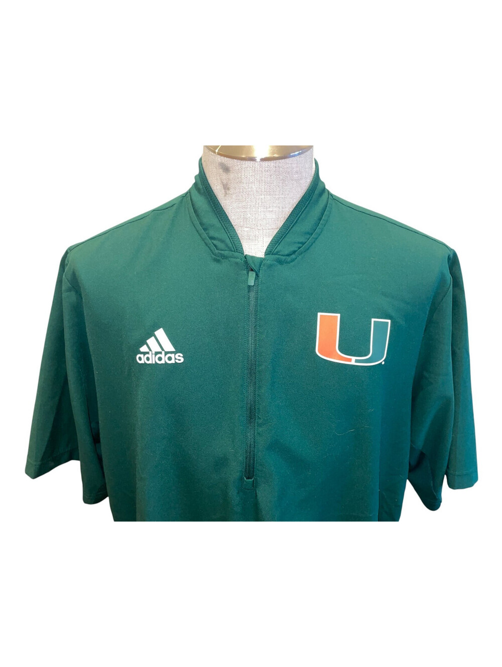 Adidas Miami Hurricanes Men's Large 1/4 Zip Pullover Shirt Player Issue